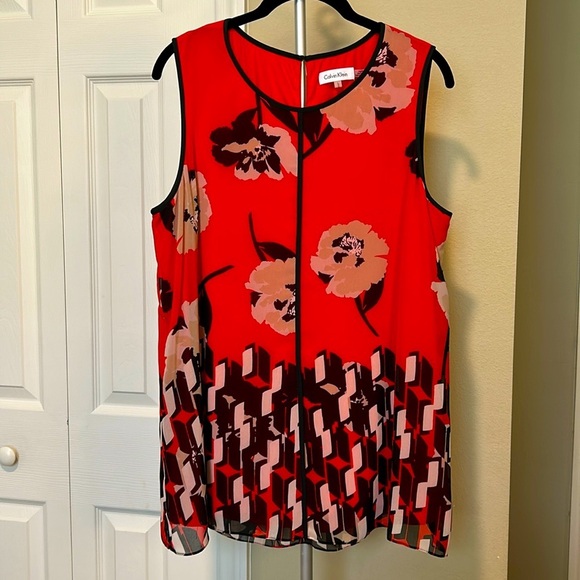 Calvin Klein Tops - Beautiful Red & Black Calvin Klein Sleeveless Top Size L